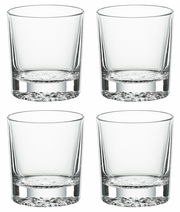 Vier Whiskybecher aus klarem Glas, frontal abgebildet, ideal für stilvollen Genuss.