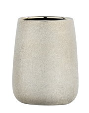 Keramik Zahnputzbecher Glimma in sandfarbener Textur, frontal fotografiert.