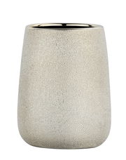 Keramik Zahnputzbecher Glimma in sandfarbener Textur, frontal fotografiert.