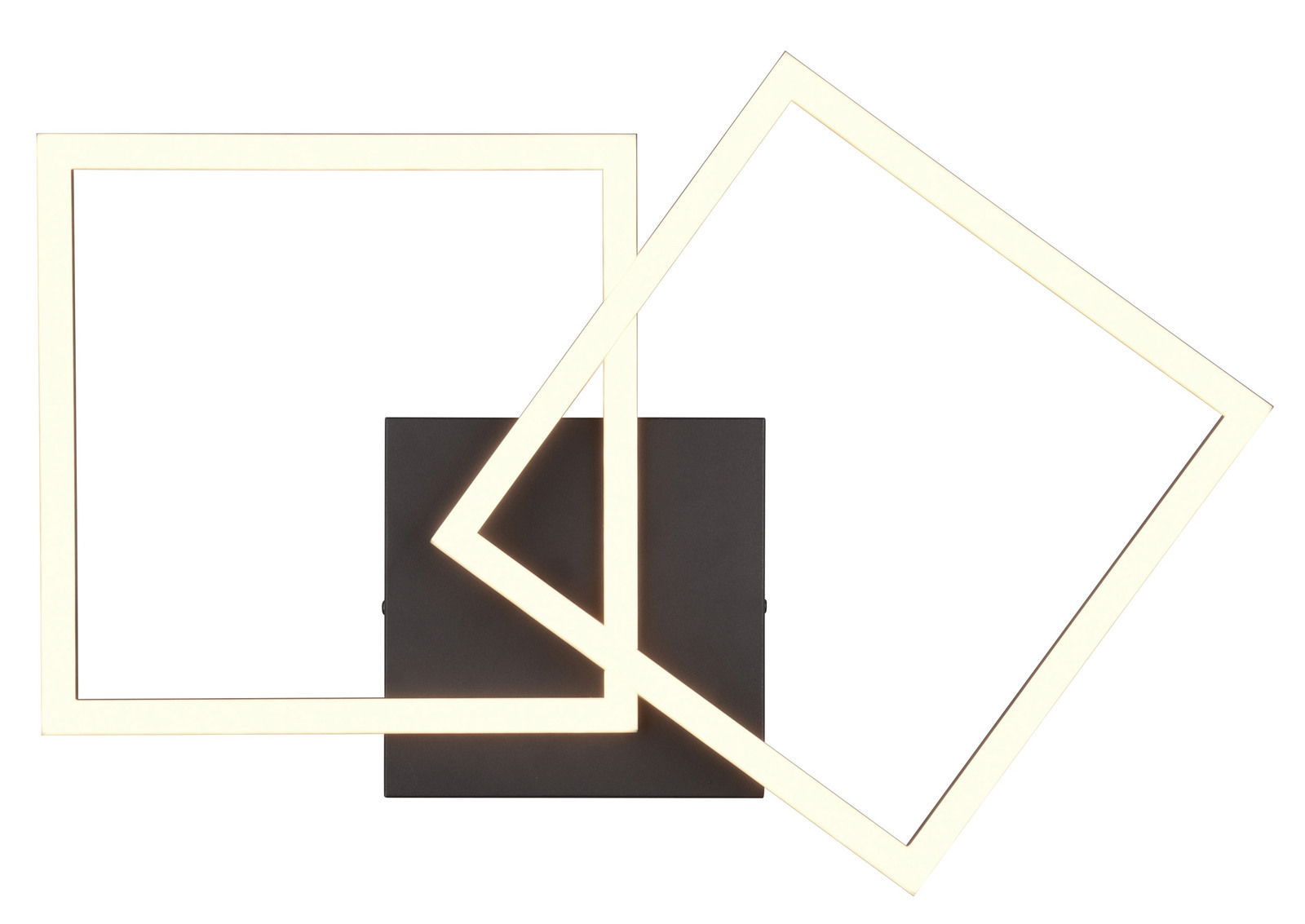 Moderne Deckenleuchte Trail mit zwei überlappenden, leuchtenden Quadraten in Draufsicht.