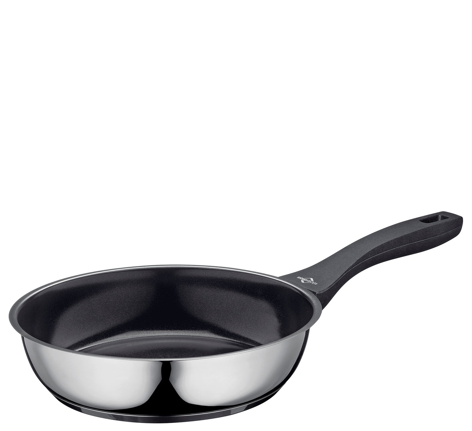 Bratpfanne ROMA, 24 cm, aus Edelstahl mit schwarzem Griff, seitliche Perspektive