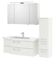 Badezimmermöbel-Set mit Spiegelschrank, Waschbeckenunterschrank und hohem Schrank, Frontalansicht