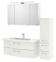 Badezimmermöbel-Set mit Spiegelschrank, Waschbeckenunterschrank und hohem Schrank, Frontalansicht