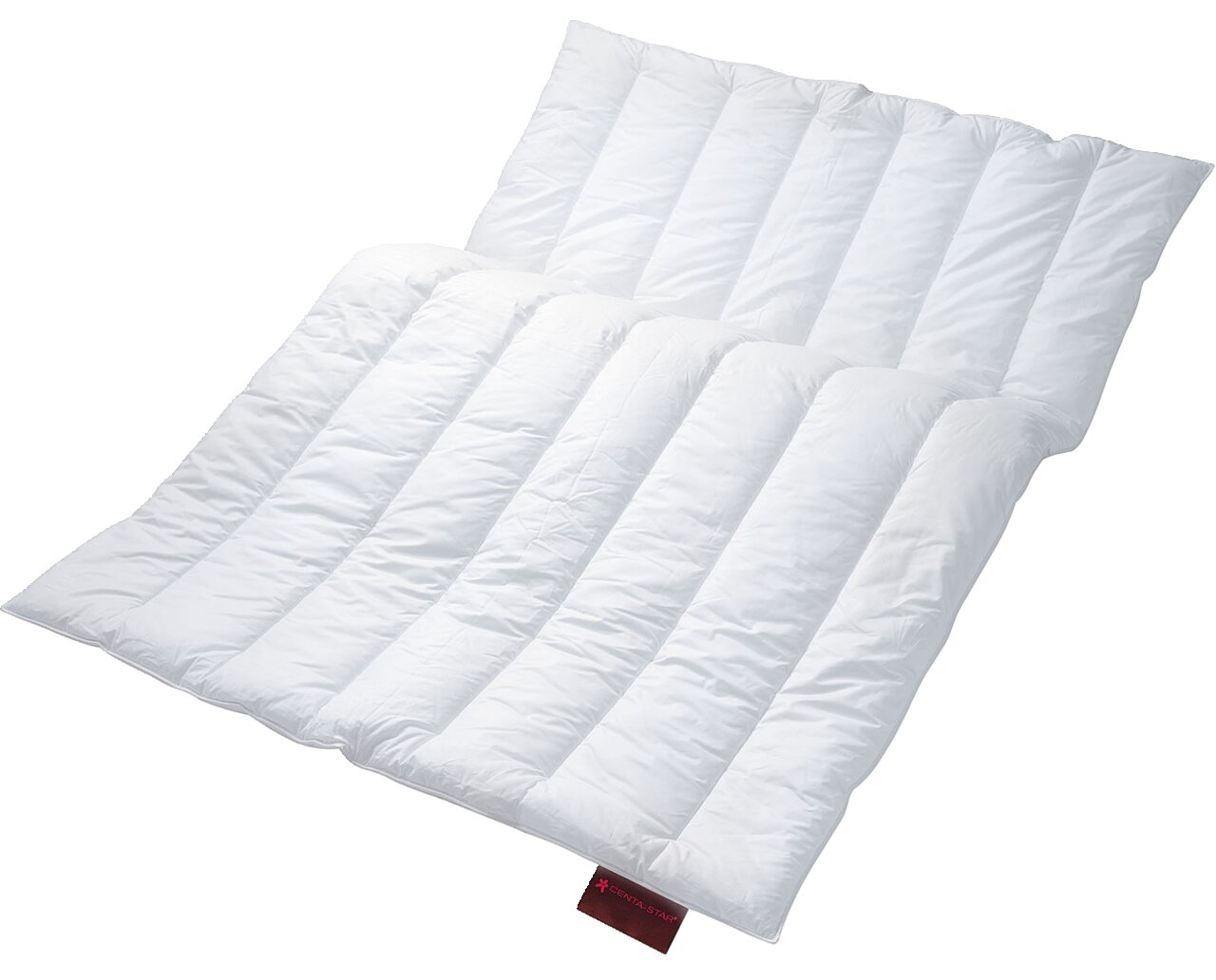 Centa Star Solo-Bett Vital Plus 135x200cm VITAL PLUS Weiße Bettdecke Centa Star Solo-Bett Vital Plus in diagonaler Perspektive