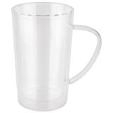 Transparentes Teeglas mit Henkel, seitliche Perspektive
