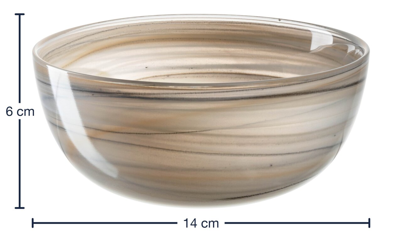 Schale ALABASTRO in Beige und Schwarz, seitliche Perspektive, 14 cm Durchmesser, 6 cm Höhe