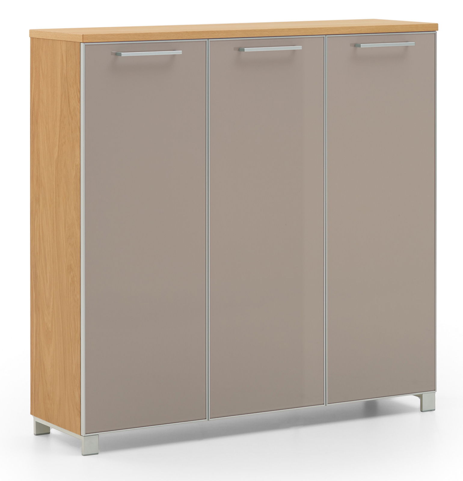 VOSS XL-Schuhschrank SANTINA XL-Schuhschrank mit drei Türen in Holzoptik und grauen Fronten, seitliche Perspektive