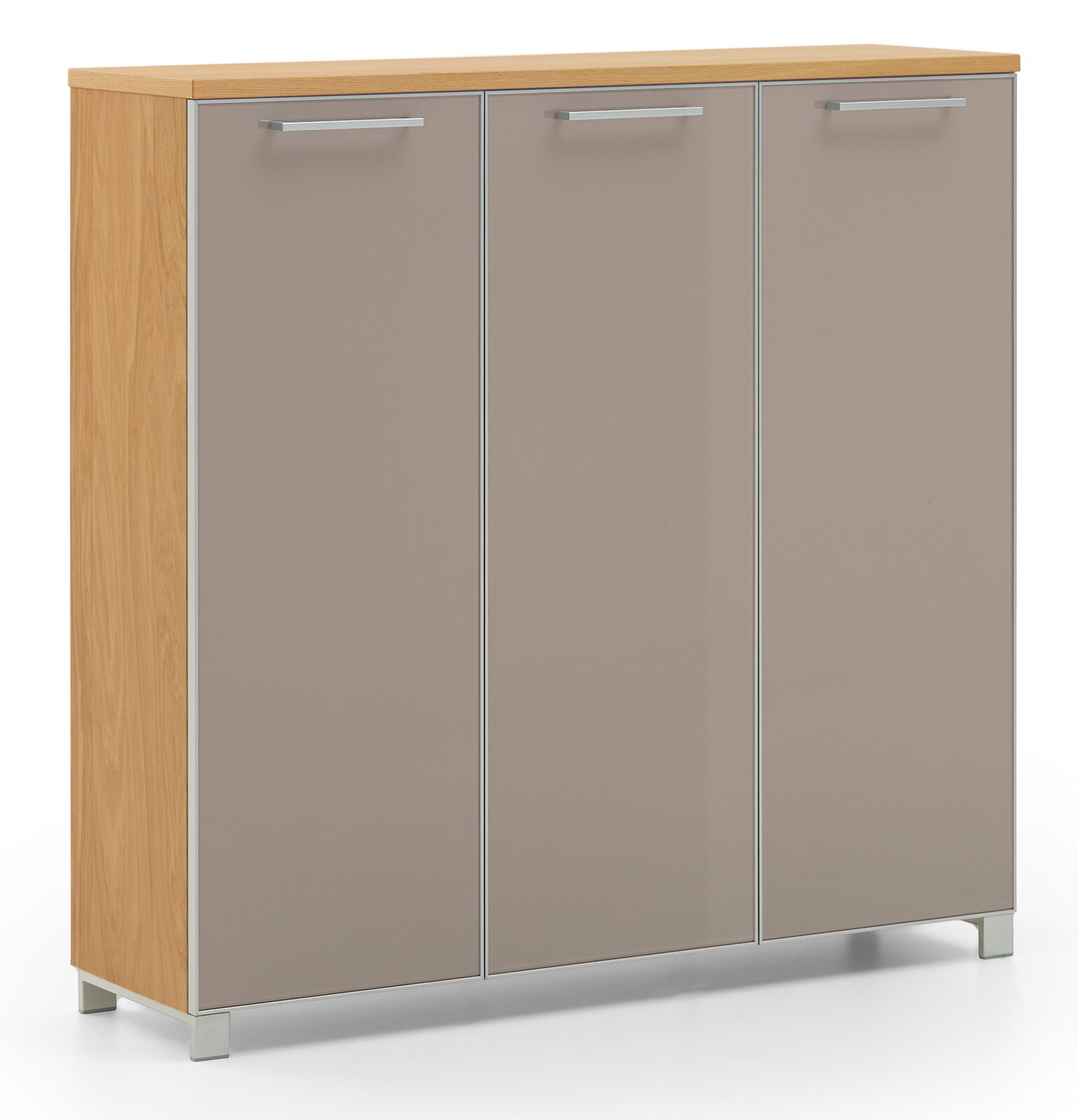 VOSS XL-Schuhschrank SANTINA XL-Schuhschrank mit drei Türen in Holzoptik und grauen Fronten, seitliche Perspektive