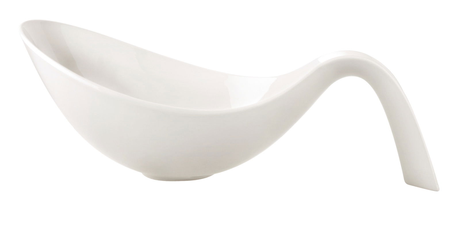 Weiße Schüssel mit Griff, seitliche Perspektive