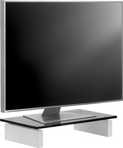 Bildschirm-Aufsatz aus Glas und Metall, seitliche Perspektive