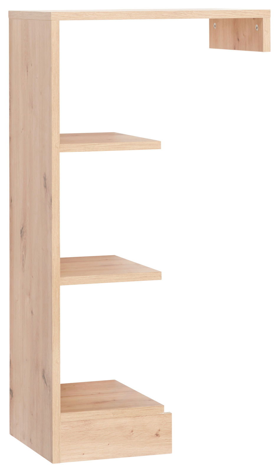 Holzregal mit drei offenen Ablageflächen, seitliche Perspektive