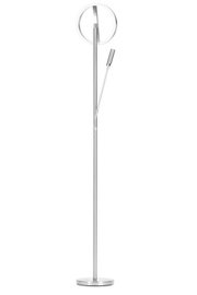Moderner LED-Deckenfluter in silberner Farbe, schlankes Design mit rundem Leuchtelement, seitliche Perspektive