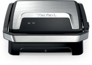 Vooraanzicht van de contactgrill Inicio Classic SL met roestvrijstalen oppervlak en controlelampjes.