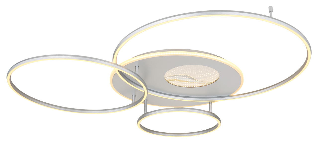 Moderne Deckenleuchte INVERTINA mit drei leuchtenden Ringen, seitliche Perspektive