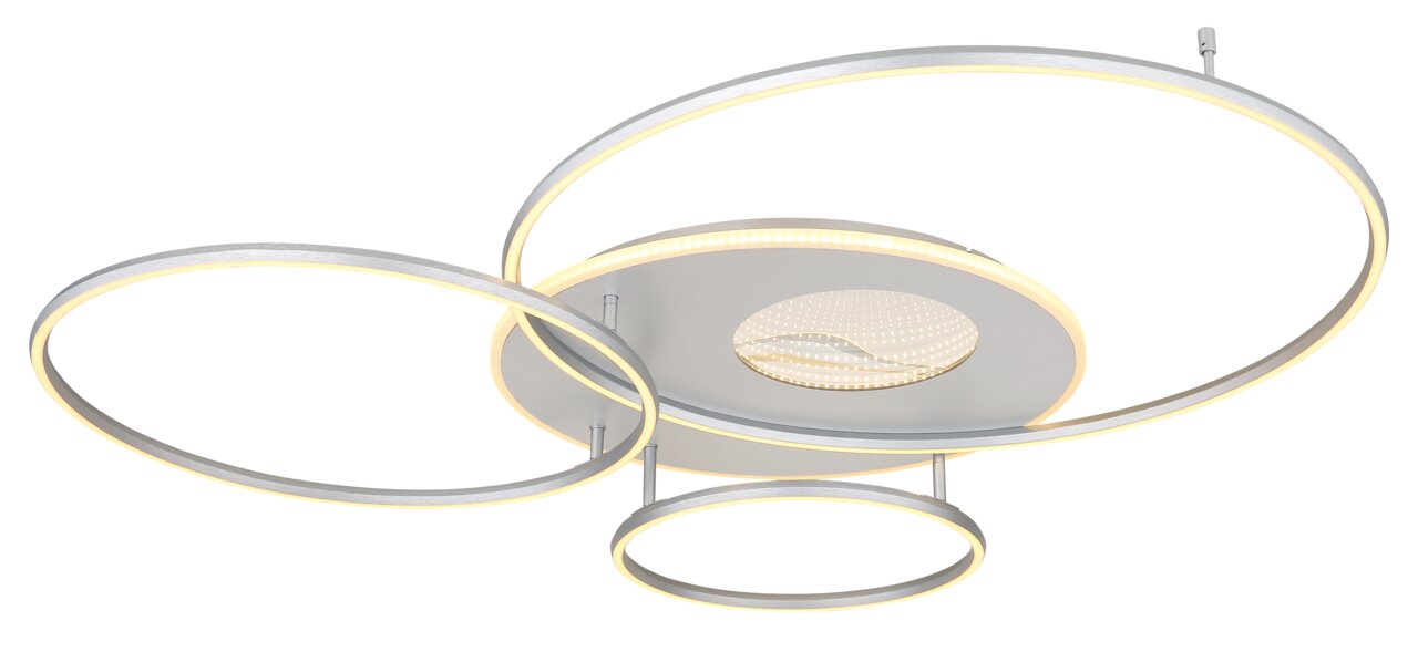 Moderne Deckenleuchte INVERTINA mit drei leuchtenden Ringen, seitliche Perspektive