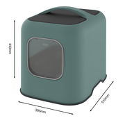 Katzentoilette in modernem Design, seitliche Perspektive, mit Tragegriff und abgerundeten Ecken, Maße 443mm x 395mm x 510mm