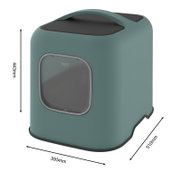 Katzentoilette in modernem Design, seitliche Perspektive, mit Tragegriff und abgerundeten Ecken, Maße 443mm x 395mm x 510mm