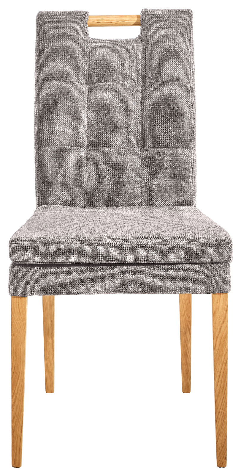 Cantus Stuhl BARCELONA Grauer Stuhl mit gepolsterter Sitzfläche und Rückenlehne, Holzbeine, Frontalansicht