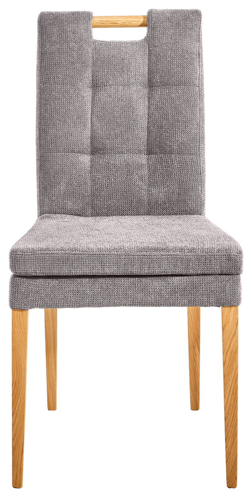 Cantus Stuhl BARCELONA Grauer Stuhl mit gepolsterter Sitzfläche und Rückenlehne, Holzbeine, Frontalansicht