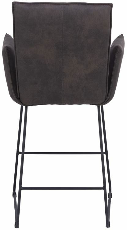 Rückansicht eines Tresensessels der Serie SCALA von Valnatura mit dunklem Polster und Metallgestell.