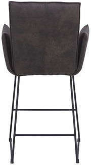 Rückansicht eines Tresensessels der Serie SCALA von Valnatura mit dunklem Polster und Metallgestell.