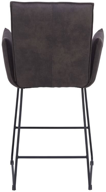 Rückansicht eines Tresensessels der Serie SCALA von Valnatura mit dunklem Polster und Metallgestell.