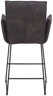 Rückansicht eines Tresensessels der Serie SCALA von Valnatura mit dunklem Polster und Metallgestell.