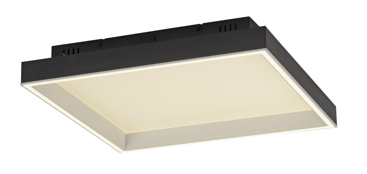 Moderne quadratische Deckenleuchte in Schwarz und Weiß, seitliche Perspektive