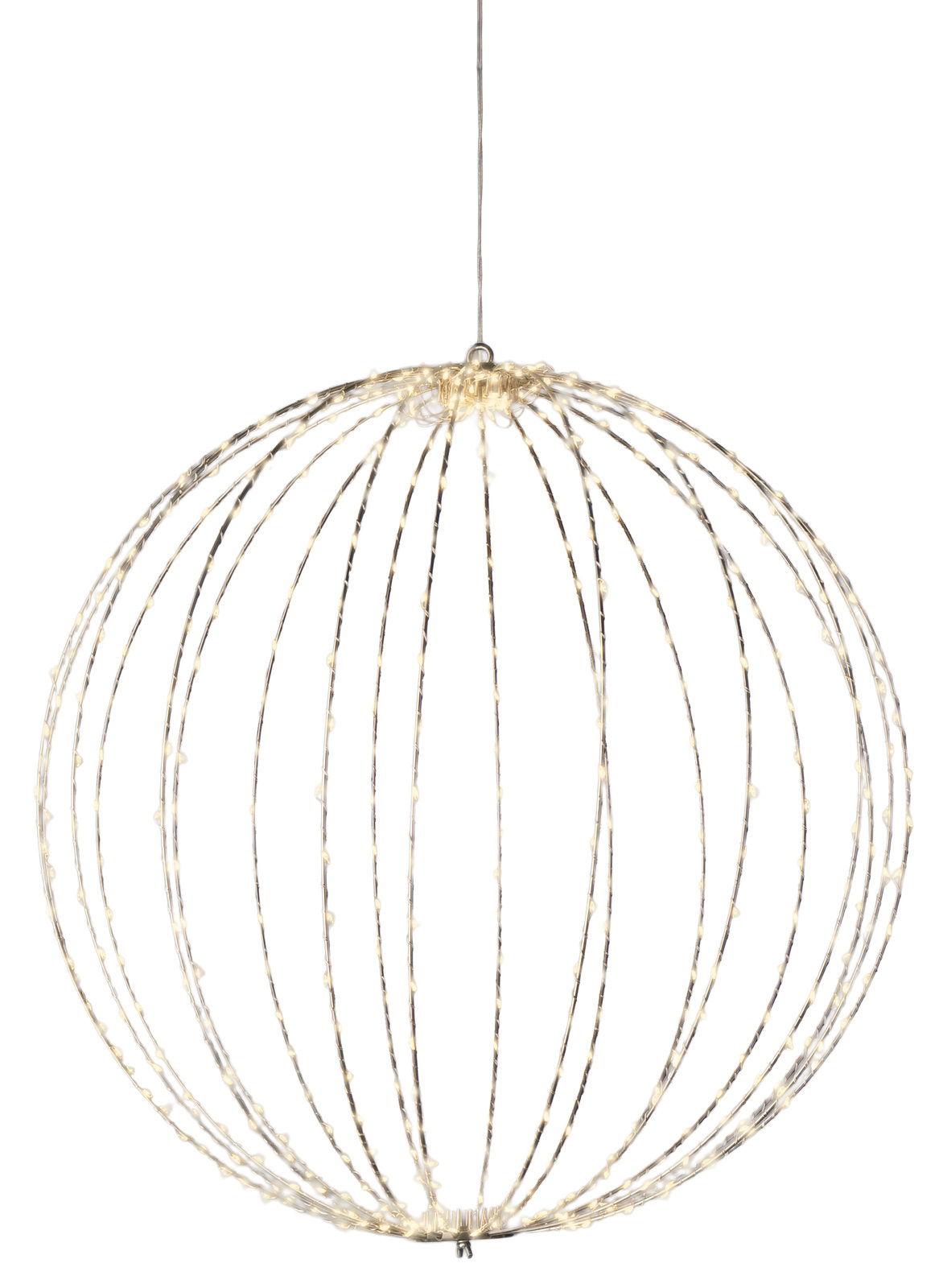 Silberner Lichtball mit Micro-LEDs, hängend in frontaler Perspektive