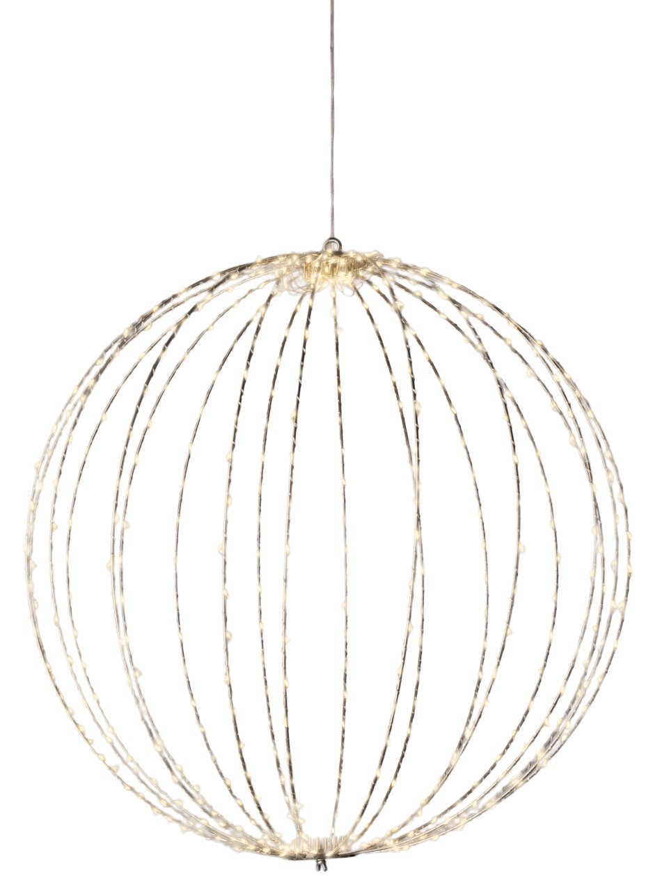 Silberner Lichtball mit Micro-LEDs, hängend in frontaler Perspektive