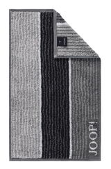 Gästetuch mit grauen und schwarzen Streifen, Markenname JOOP! sichtbar, Draufsicht