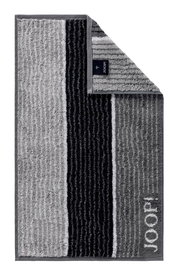 Gästetuch mit grauen und schwarzen Streifen, Markenname JOOP! sichtbar, Draufsicht