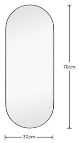Ovaler Spiegel mit den Maßen 30x70 cm, frontal abgebildet.
