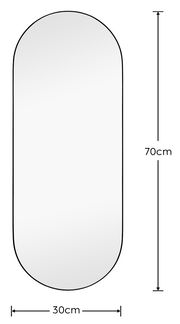 Ovaler Spiegel mit den Maßen 30x70 cm, frontal abgebildet.