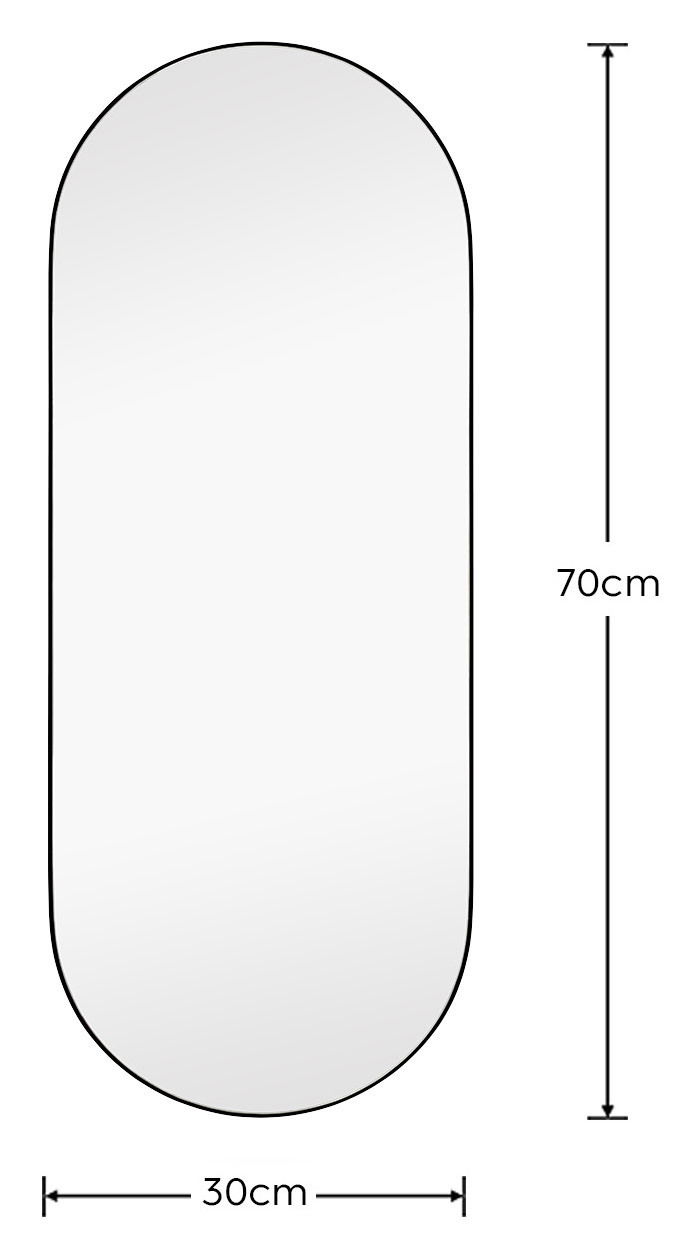 Ovaler Spiegel mit den Maßen 30x70 cm, frontal abgebildet.