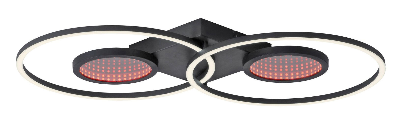 Just Light Plafondlamp TUNEL TUNEL Moderne Deckenleuchte TUNEL mit zwei runden LED-Lichtringen und roten Akzenten, seitliche Perspektive