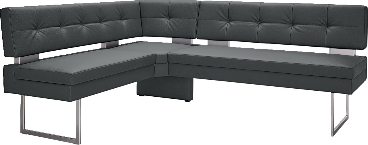 Dieter Knoll Eckbank LIMONE Moderne Eckbank in dunklem Leder mit Metallbeinen, seitliche Perspektive