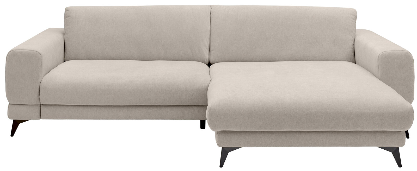 Beige Ecksofa mit rechter Ottomane, Vorderansicht