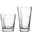 Leonardo Becherset 8-tlg. SOPO Zwei klare Trinkgläser mit spiralförmigem Design, eines kleiner und breiter, das andere größer und schmaler, aus seitlicher Perspektive fotografiert.