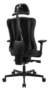 Rückansicht eines ergonomischen Gaming-Stuhls mit Kopfstütze und Netzrückenlehne
