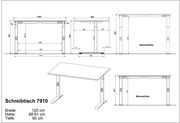 Höhenverstellbarer Schreibtisch 7910, Breite 120 cm, Tiefe 80 cm, Höhe 68-91 cm, Seitenansicht und Frontansicht