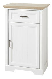 Schmaler Schuhschrank in Weiß mit Holzoberfläche, Frontalansicht