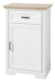 Schmaler Schuhschrank in Weiß mit Holzoberfläche, Frontalansicht