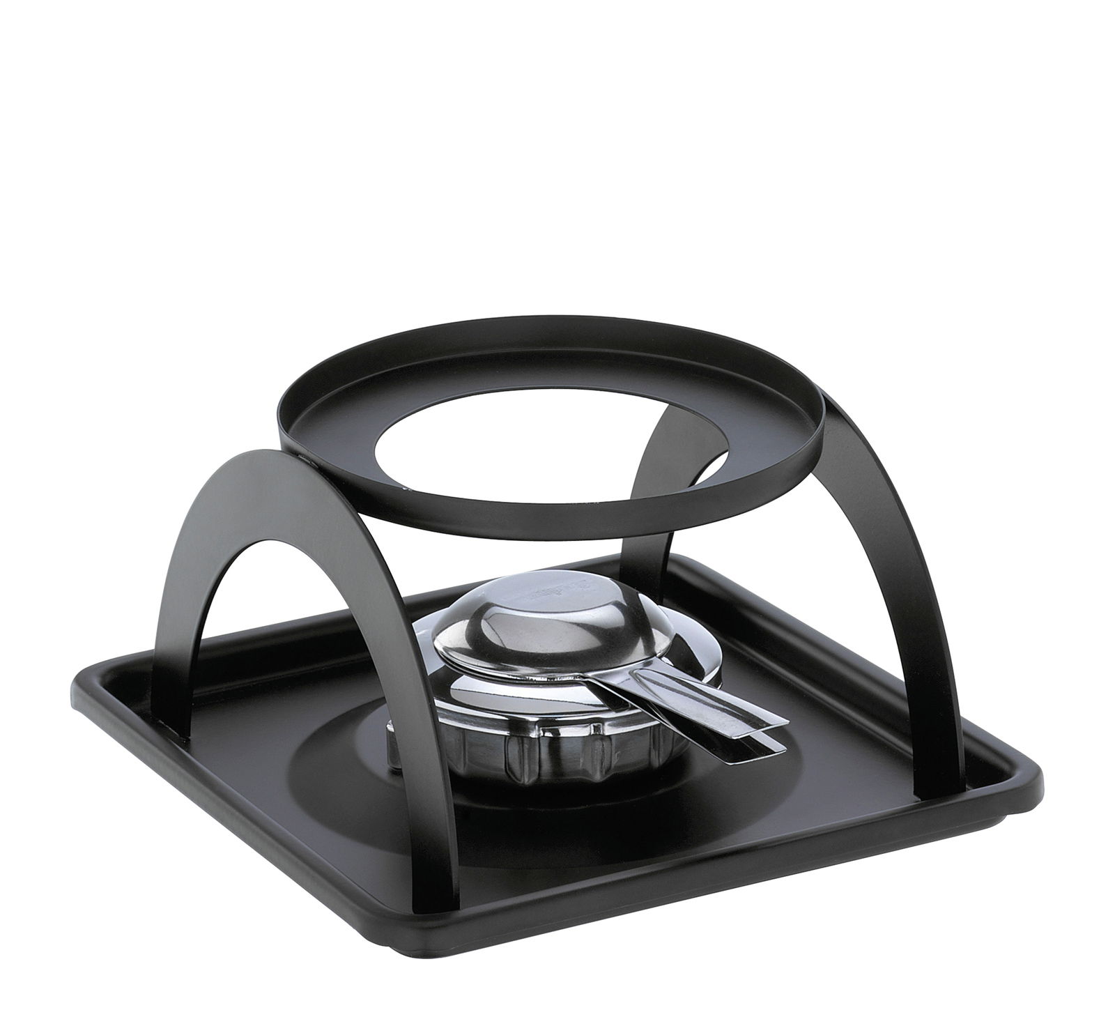 Feuerzangenbowle-Set aus schwarzem Metall mit Brenner, seitliche Perspektive