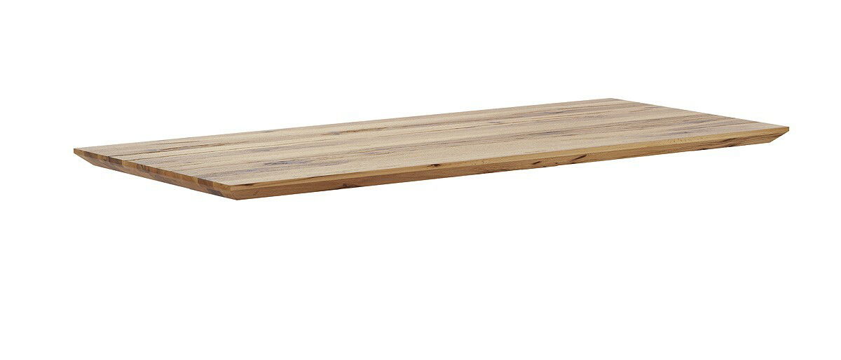 Holztischplatte in rechteckiger Form, aus seitlicher Perspektive fotografiert