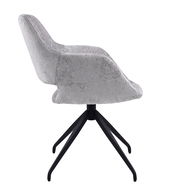 Grauer Armlehnstuhl mit schwarzem Metallgestell, Seitenansicht