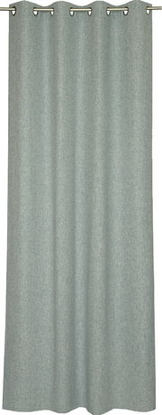 Grauer Ösenschal aus Stoff, frontal fotografiert, mit gleichmäßigen Falten und Metallösen an der Oberseite.