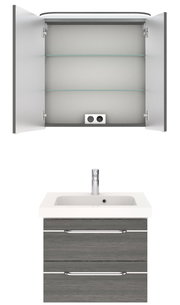 Badezimmermöbel-Set mit offenem Spiegelschrank und Waschbeckenunterschrank, Frontalansicht