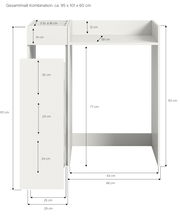 Waschmaschinenumbau-Set in weißer Farbe, perspektivische Ansicht von vorne, mit mehreren Fächern und Ablagen, Gesamtmaße ca. 95 x 101 x 60 cm.