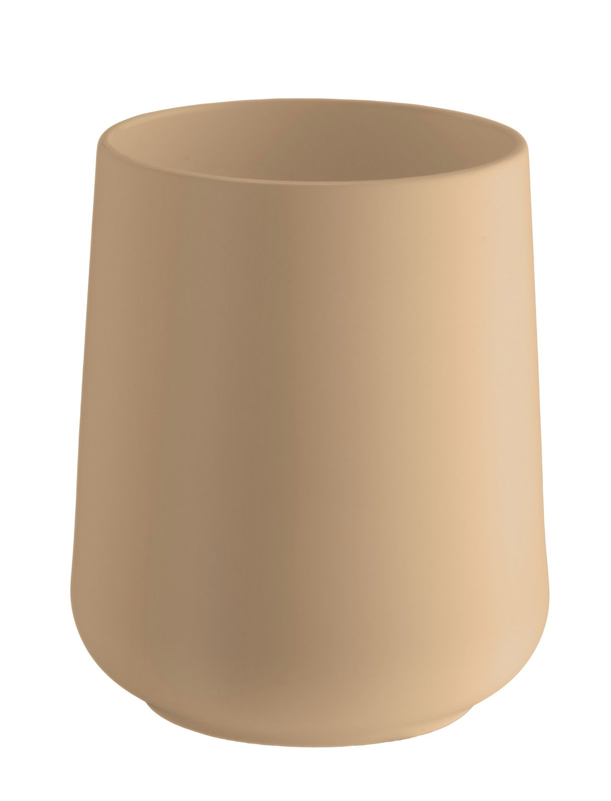 Beiger Zahnputzbecher aus Kunststoff, seitliche Perspektive